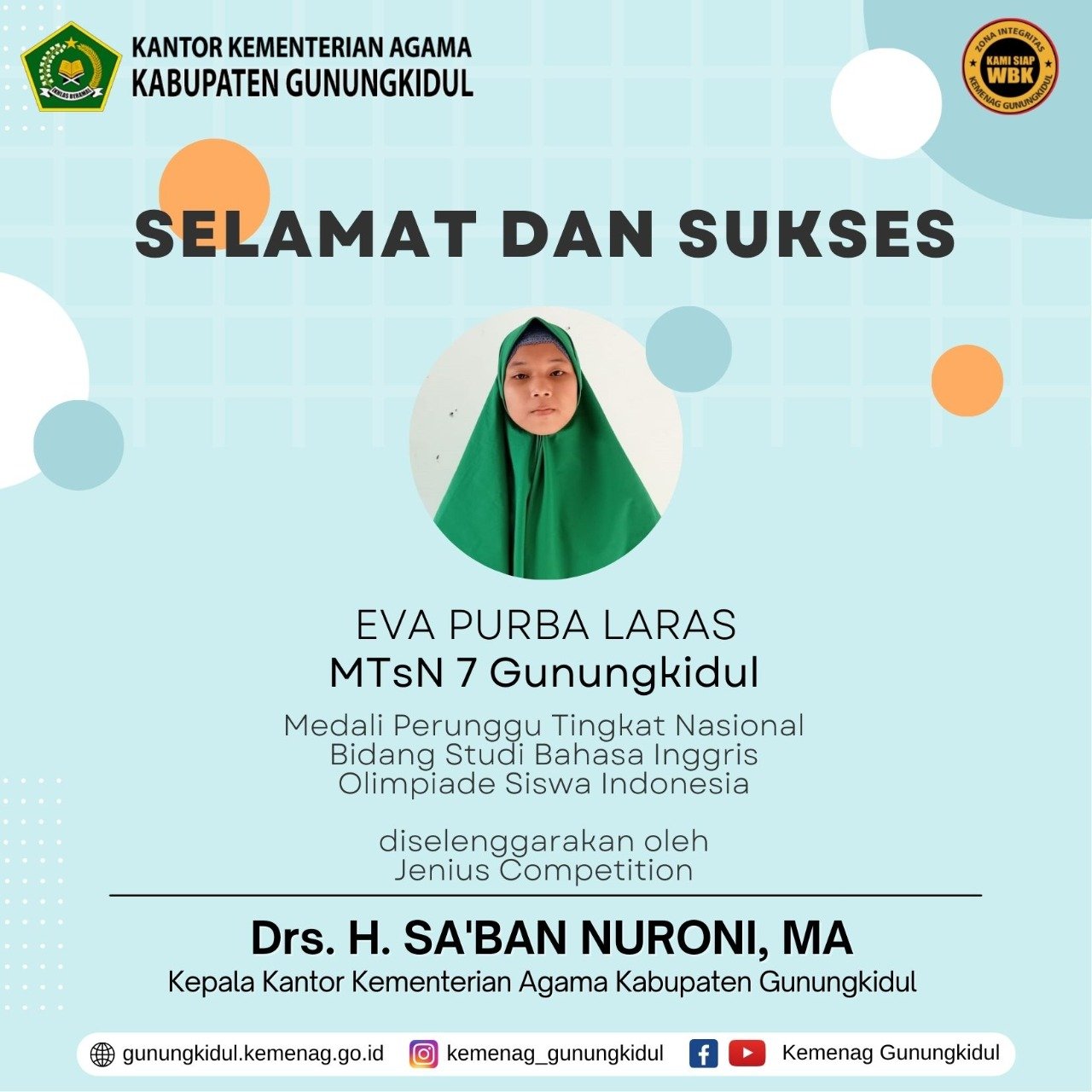 Siswa MTsN 7 Gunungkidul Raih Prestasi di Olimpiade Sains Siswa Indonesia