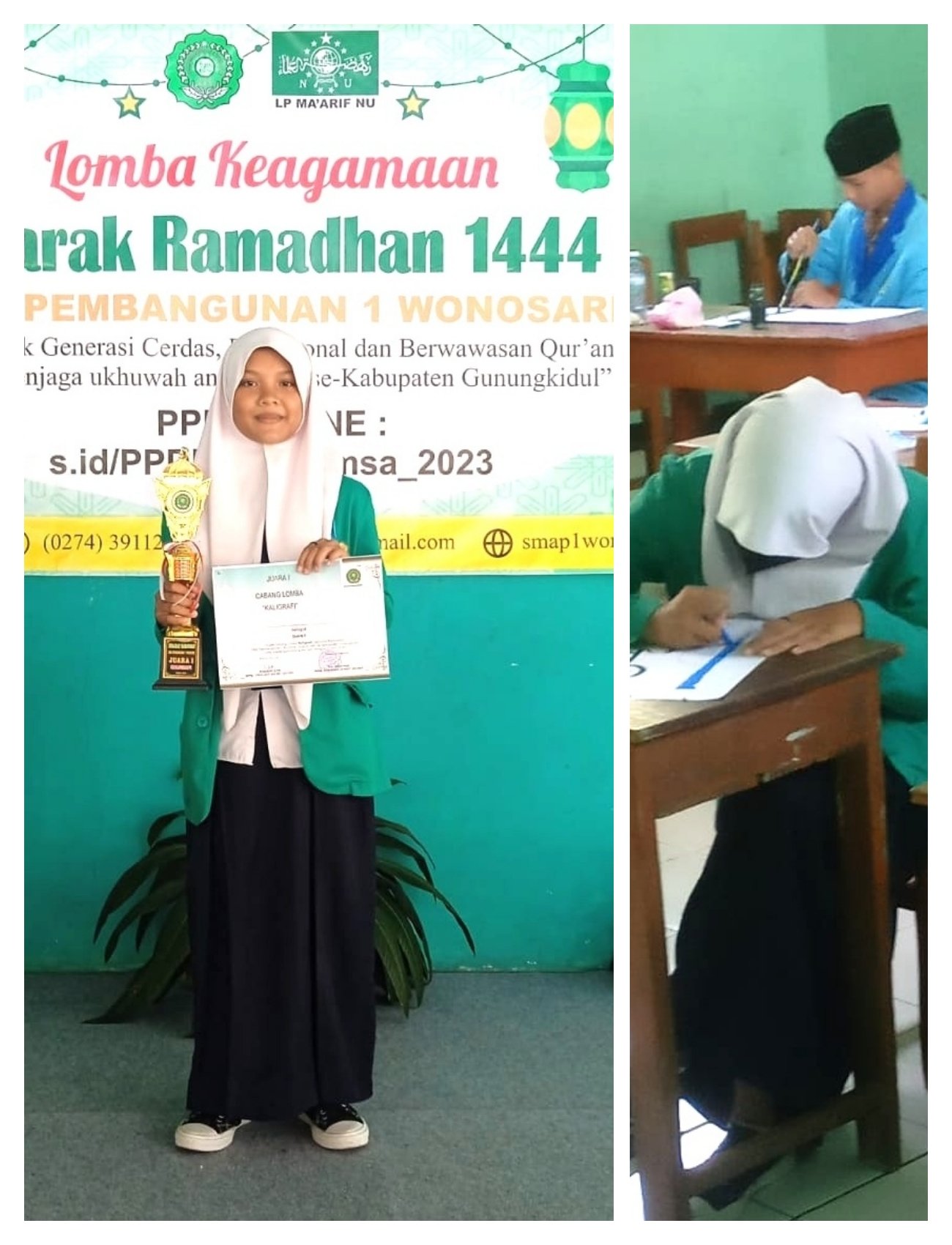 Siswi MTsN 7 Gunungkidul Raih Juara 1 Kaligrafi dalam Lomba Semarak Ramadan 1444 H