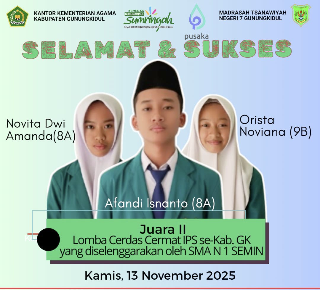 Siswa MTsN 7 Gunungkidul Raih Juara 2 Lomba Cerdas Cermat IPS